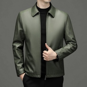 แจ็คเก็ตผู้ชายหนังแกะใหม่ฤดูใบไม้ผลิและฤดูใบไม้ร่วงแจ็คเก็ตลำลองแบบบางปกเสื้อโชว์ตัว - Product Image 3