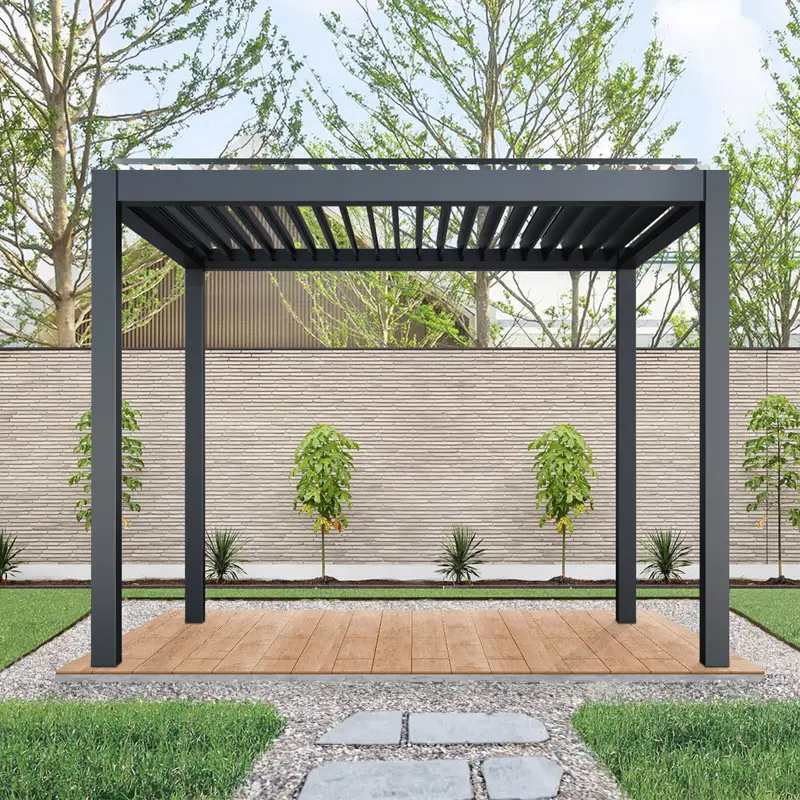 Lagere Prijs Moderne Pergola Gemotoriseerde Jaloezie Pergola Verstelbare Lamellen Tuin Pergola Met Led Verlichting