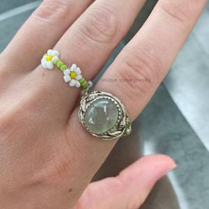 Handmade Designer <b>Statement</b> <b>Ring</b> <b>for</b> <b>Women</b> 925 Sterling Silver Natural Prehnite Gemstone Oval Cut Diamond Bezel Setting Fine - Product Image 3