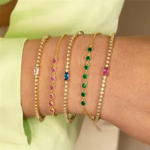 Grecia New Lucky Luxury Women Charms S925 Sterling Silver Trendy 18K Gold Colored 5A Zircon Thin Chains Bracelet