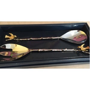 Manijas de diseñador de hojas chapadas en oro de arte creativo moderno para cuchara pulida brillante plateada y juego de cubiertos folclóricos suministros de cubiertos - Product Image 4