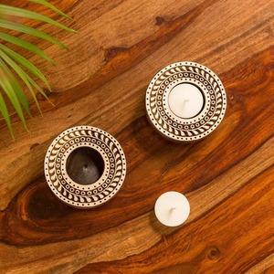 Surtido de portavelas de luz de té de madera de lujo Mandala sello impresión decoración del hogar Diwali Diya Acción de Gracias Animal de mesa - Product Image 3