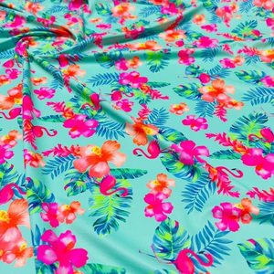 Tissu écologique imprimé léopard et rose Cayennes Flamingos 78% recyclé 22% extensible 100% tricoté pour filles - Product Image 5