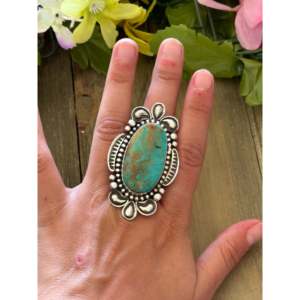 Alex Sanchez Royston Turquoise <b>Sterling</b> <b>Silver</b> <b>Adjustable</b> <b>Ring</b> Rose Gold Plated Bezel Set - Product Image 2