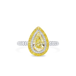 Conjunto de anillo de compromiso de Halo doble de diamante amarillo elegante de corte de pera de lujo 6Ct Moissanite 14K joyería de boda de oro - Product Image 1