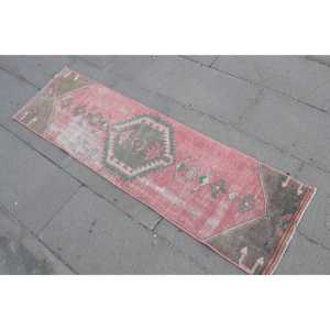 Turkish Vintage Rug 1.4x4.9 ft, <b>Red</b> Animal Print <b>Wool</b> Rug - Product Image 2