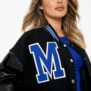 Meilleure vente pour dames veste Letterman Varsity avec manches en cuir chenille respirante motif solide brodé pour l'hiver - Product Image 4