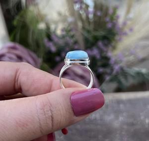 Handmade Women's 925 Sterling Silver Classic <b>Wedding</b> Proposal Engagement <b>Ring</b> Natural Larimar Gemstone Oval Cut Bezel Setting - Product Image 3