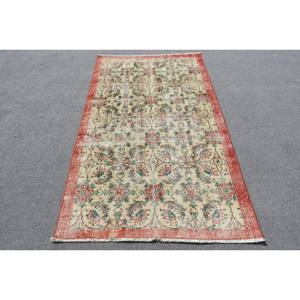 Alfombra turca clásica de estilo Kilim de área grande Beige rojo 3,6X6,4 pies de látex de lana abstracta 10mm alfombra de habitación de diseño de pasillo rectangular - Product Image 1