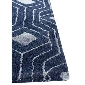 Tapis en laine et viscose bleu contour, tufté à la main, motif géométrique rectangulaire classique, grand format pour salon, épaisseur 10 mm - Tra-13347 - Product Image 3