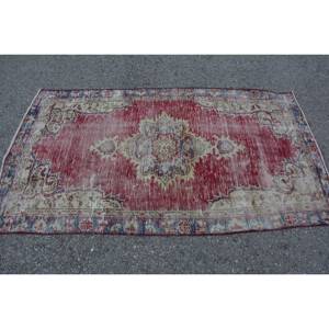 Alfombra turca Vintage Oriental rojo Beige 3,2X5,7 pies área grande patrón de retazos lana viscosa látex ecológico comedor - Product Image 3