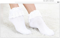 Chaussettes de cheville à volants blanches froufrous blanc opaque dentelle volants garniture supérieure chaussette Bobby pour filles solide