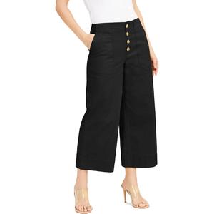 Culottes Negros Cómodos para Mujer, Talla 8, Pierna Ancha, con Cierre Expuesto y Decoración de Botones - Product Image 1