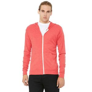 Sweat-shirt à capuche avec fermeture éclair UNISEXE ROUGE en trois mélanges personnalisé poche kangourou en tissu côtelé lisse sweat à capuche zippé en trois mélanges - Product Image 1