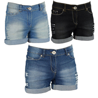 Shorts de mezclilla formales de cintura media con encaje y dobladillo deshilachado para mujer, de algodón, de secado rápido, moda de verano, alta calidad