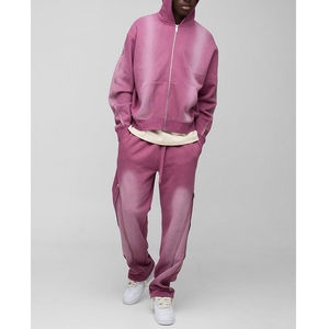 High Quality Winter Woven 100% Cotton Oversized Boxy Zip <b>Detail</b> Spray Wash Vintage Zip-Up Fleece <b>Quick</b> Dry Men's Tracksuit Set - Product Image 1