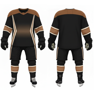 Uniforme de hockey sur glace noir et bronze le plus populaire - Concevez votre propre logo Vêtements de sport Jersey professionnel à panneaux contrastés en forme de V - Product Image 3