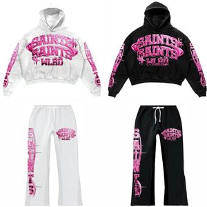 Survêtement OEM, streetwear vintage d'extérieur, tissu brodé avec patch, fermeture éclair, pantalon évasé surdimensionné, survêtement en molleton délavé à l'acide pour hommes - Product Image 1