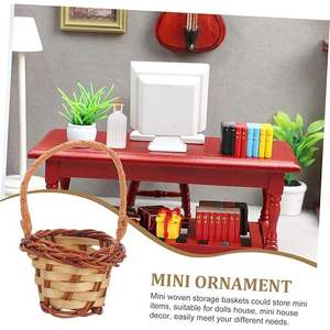 2 cestas de flores de ratán pequeñas, Cestas tejidas a mano con asas para decoración de casa de muñecas y bolsitas - Product Image 3