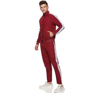 Ensemble de survêtement rouge pour homme, fermeture éclair intégrale, vêtements de sport décontractés, polyester respirant, motif à motifs, poches latérales, autres coupes, vêtements d'hiver - Product Image 3