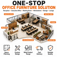 Ensemble complet de mobilier de bureau sur mesure : solution de réception, salle de réunion, poste de travail, rangement et espace lounge