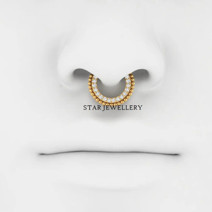 14K Rose/Yellow <b>Gold</b> Natural Diamond <b>Daith</b> Piercing Fine <b>Jewelry</b> for Women Classic Gift - Product Image 3