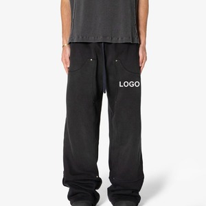 OEM Custom <b>Men</b> Quick Dry Polyester straight wide leg sweatpants Unisex Elastic Mid Waist <b>loose</b> <b>fit</b> plain <b>joggers</b> - Product Image 1