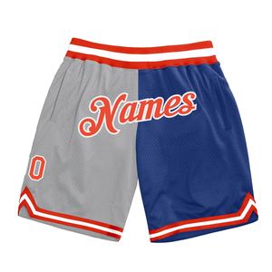 Shorts de basketball personnalisés gris orange-royal, style rétro authentique, tendance, par Industrie Direct - Product Image 1