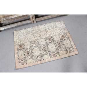 Vintage Small Eco-Friendly Patchwork Rug 2.5x3.4 ft <b>Brown</b> Gray <b>Wool</b> with Latex Backing - Product Image 4