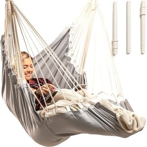<b>Swing</b> Chair Modern Design <b>Single</b> Person Cotton Outdoor Hanging Beige Tree <b>Swing</b> Chair with Stand - Product Image 2