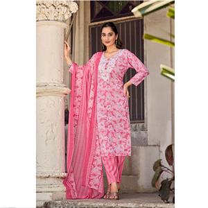 Elegante conjunto de traje de algodón con estampado geométrico Dupatta cómodo y elegante para uso diario y eventos de fiesta - Product Image 1