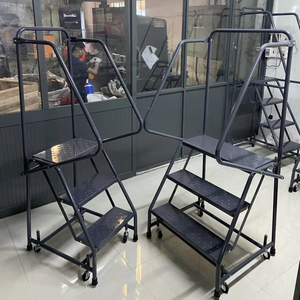 Échelle mobile en acier robuste de style industriel, roues pour entrepôt, supermarché, appartement, atelier, qualité internationale, pliable - Product Image 1