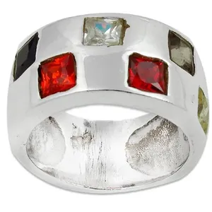 Romantic <b>Silver</b> Gemstone <b>Ring</b> for Women Asscher <b>Emerald</b> Cut Square Stone Geometric Pattern Rhodium Plated Platinum Cut Pearl - Product Image 1