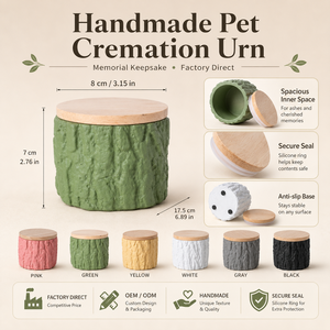 Urn Beternan Hewan Peliharaan Modern dari Beton untuk Abu Jenazah, Wadah Kenangan Anjing Kucing Buatan Tangan dengan Tutup Kayu yang Aman - Product Image 1