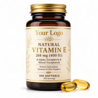Vitamin E Alami 268 mg 400 IU Softgel D-Alpha Tocopherol Campuran Tocopherol Antioksidan 100 Softgel OEM Label Pribadi