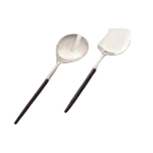 ช้อนเสิร์ฟงานแต่งงานสแตนเลสสตีลรักษ์โลก พร้อมผิวขัดเงาและเคลือบเงาสีเงิน ด้ามจับสีดำ - Product Image 1