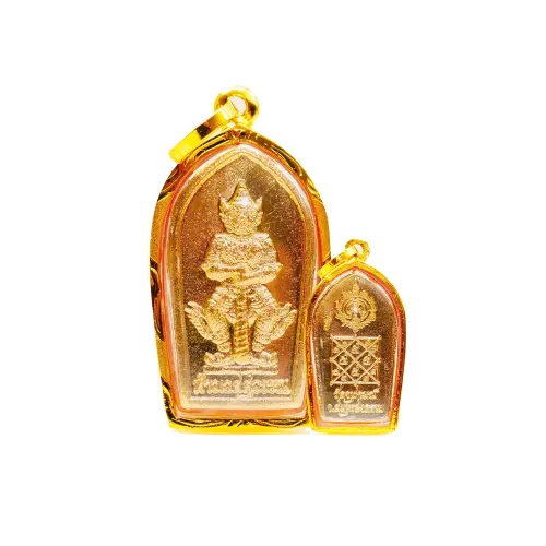 Pendentif de Thao Wessuwan Golden One Chulamanee Temple Samut Songkhram Province Encadré dans un cadre en or pur 75% Authentique