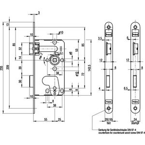 Cerradura de Embutir para Puerta Interior 215 BB 18/55/72/8 mm DIN Derecha Plateada Redondeada Clase 1 Plástico BKS - Product Image 3
