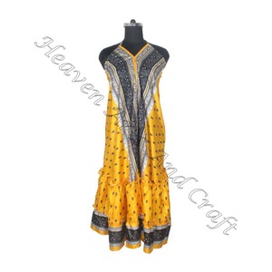 SD015 venta al por mayor bohemio elegante Vintage Sari Maxi vestido para mujer con cuello en V Casual playa Hippie suelto verano fiesta desgaste para niñas - Product Image 1