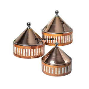 ชุดหม้อไฟแม่มุกสามชุดออกแบบเองหรูหราหม้อทรงกลมโต๊ะแฟนซีโลหะอุ่นอาหาร - Product Image 5