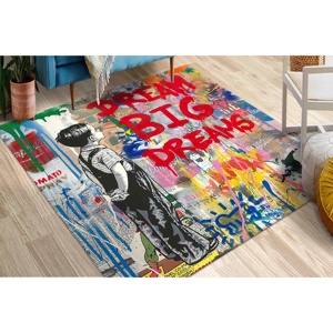Alfombra Dream Big Graffiti: Tapete Antideslizante Decorativo, con Pelo Suave - Product Image 1