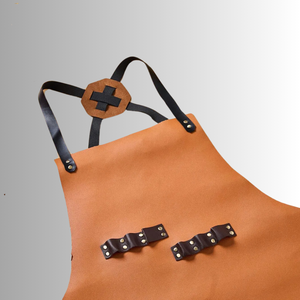 Tablier de serveur en cuir véritable de qualité supérieure en cuir de vachette pleine fleur bretelles croisées réglables pour le confort - Product Image 6