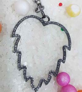 Pendentif arbre zig-zag vintage en argent sterling 925 bijoux en diamant pavé naturel plaqué rhodium noir taille 45x38mm pour mariage - Product Image 1