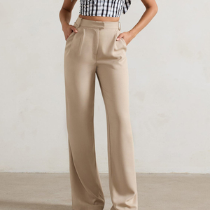 Pantalon taille haute ample multi-poches pour femme, style cargo, coupe droite, idéal pour le bureau ou les occasions formelles - Product Image 4