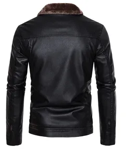 Veste de moto en cuir vintage lavée personnalisée de haute qualité pour hommes col montant avec logo brodé mode hivernale - Product Image 2