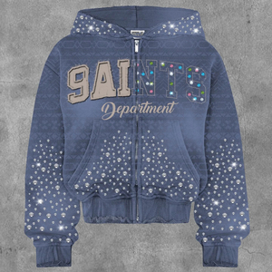 Streetwear personnalisé recadrée Boxy 450 g/m² en éponge française délavé au soleil strass à l'acide sweat à capuche zippé en coton mélangé - Product Image 1