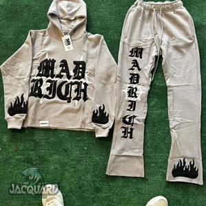 Custom Slim Fit 2-Piece Distressed Streetwear <b>Hoodie</b> Sweatpants Set Winter Embroidered Applique Jogging Suits Plus Size Seamless - Product Image 4