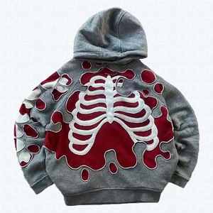 Sudadera con capucha y cremallera completa de alta calidad, bordado de diamantes de imitación personalizado, sudaderas con capucha de talla grande para hombre, Sudadera con capucha BAE con estampado de esqueleto personalizado - Product Image 2