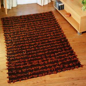 Ensemble de tapis et de moquettes en cuir fait main, à poils longs, motif abstrait, hauteur de poils en peluche, style uni, antidérapant, beige, pour usage domestique - Product Image 5