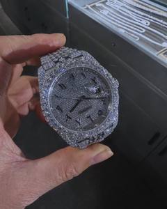 Montre analogique automatique de luxe en moissanite avec bracelet en acier inoxydable serti de pierres, mouvement Miyota, affichage du cadran en verre - Product Image 2